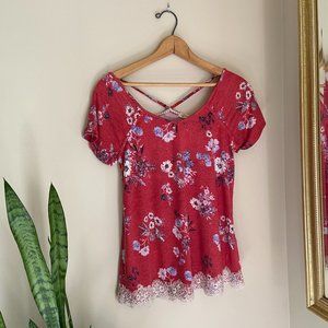 Red floral top